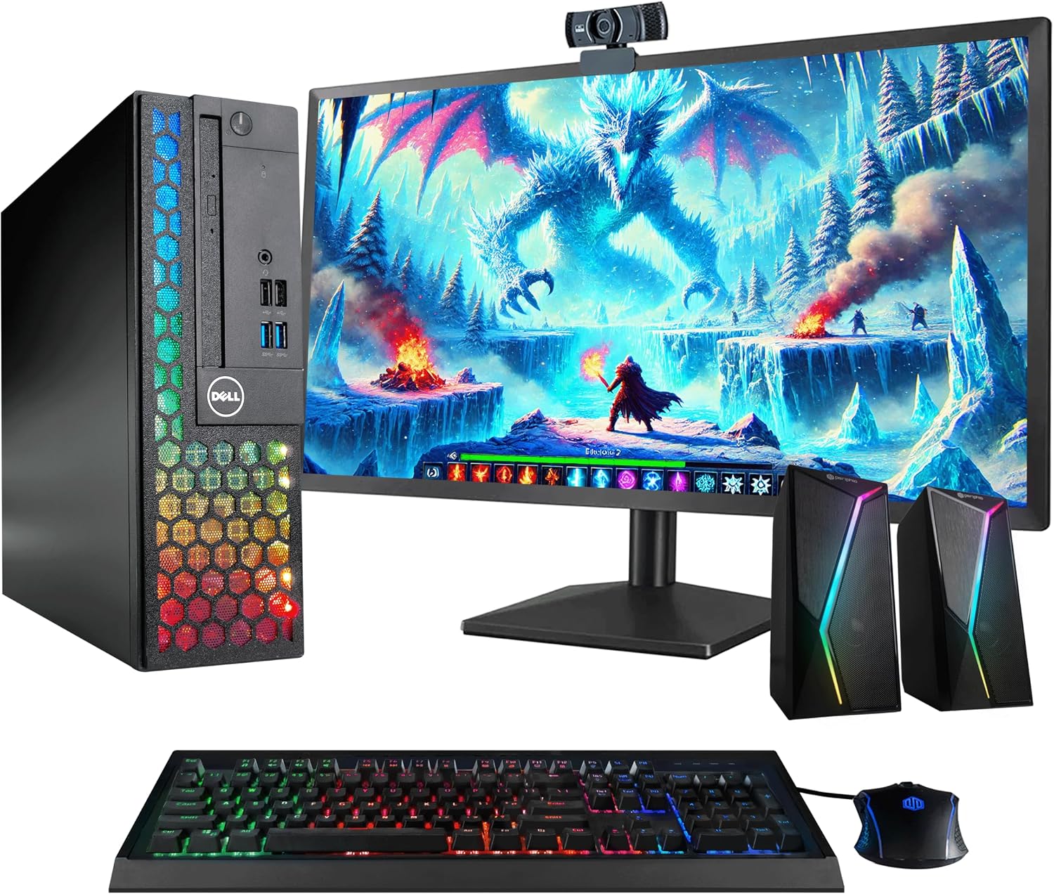 Dell Optiplex Computer PC w/RGB Lighting | Windows 11 Pro | Ultra Fast Intel i5-8500 | 16GB RAM 1TB SSD | Renewed 22' LCD | RGB Speakers + Webcam | 5G WiFi + BT (Renewed)