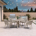 PURPLE LEAF 5 Pieces Oversized Round Patio Dining Set Aluminum Frame and Wicker Rattan Arm Chairs with Cushions for Garden Porch Kitchen Modern Outdoor Champagne