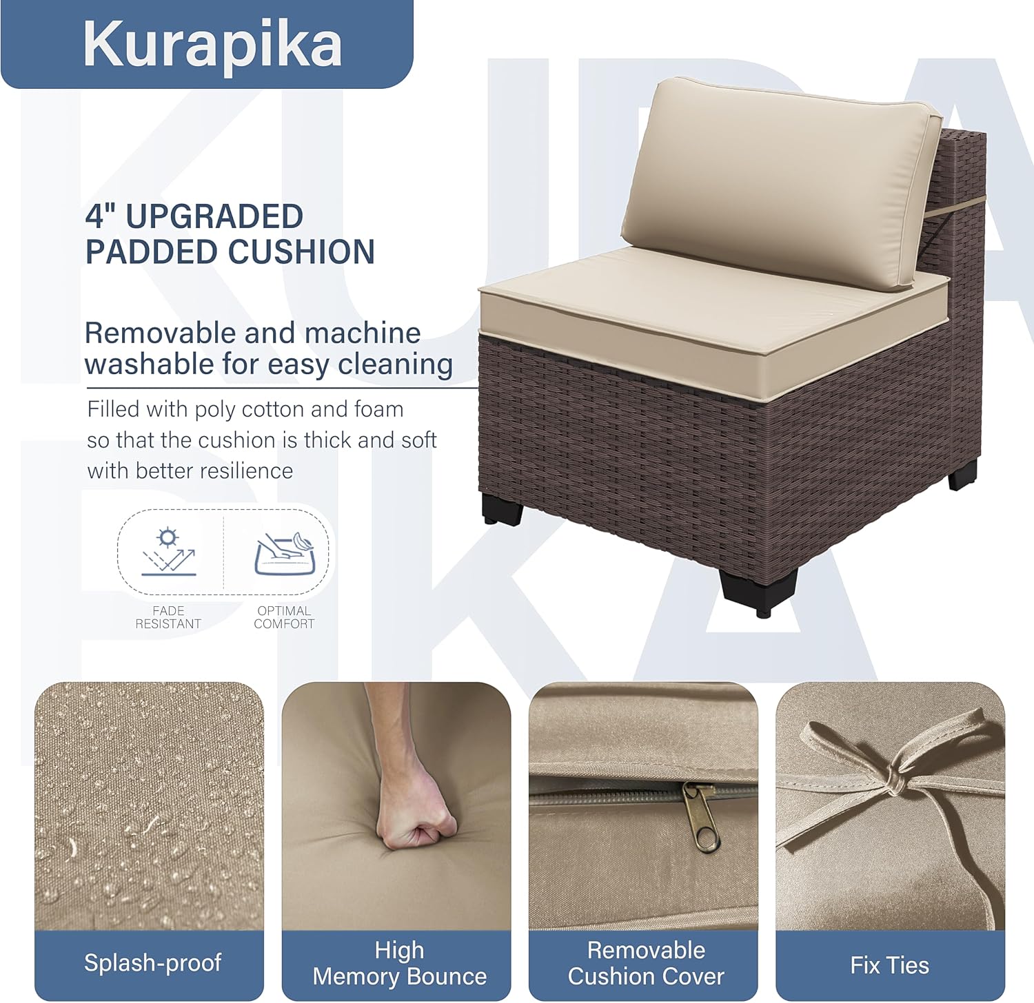 Kurapika 8 Pieces Patio Furniture Set, Rattan Wicker Outdoor Conversation Sets w/43in Propane Fire Pit Table and 4 Inch Cushion(Sand)