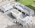 RADIATA 9 Piece Luxury Aluminum Outdoor Sectional Sofa with Rectangular Fire Pit Table, Oversized L Shaped Patio Furniture Set, 29' Deep Wide Seat, 500 lbs Heavy Duty Conversation Set for Yard, White