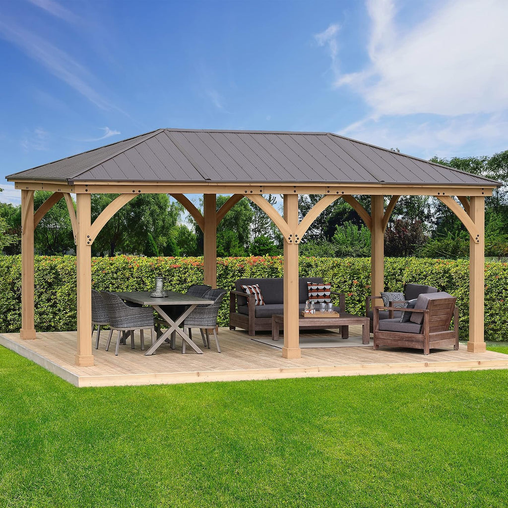 Yardistry 12 x 20 Meridian Cedar Gazebo Pavilion for Patios, Decks, Garden, Backyard, Durable, Aluminum Roof