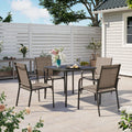 LAUSAINT HOME 5 Pieces Outdoor Dining Set, Patio Furniture Set of 4 Textilene Chairs with Square Metal Slatted Table with Umbrella Hole, Outdoor Table and Chairs Set for Backyard, Garden, and Poolside