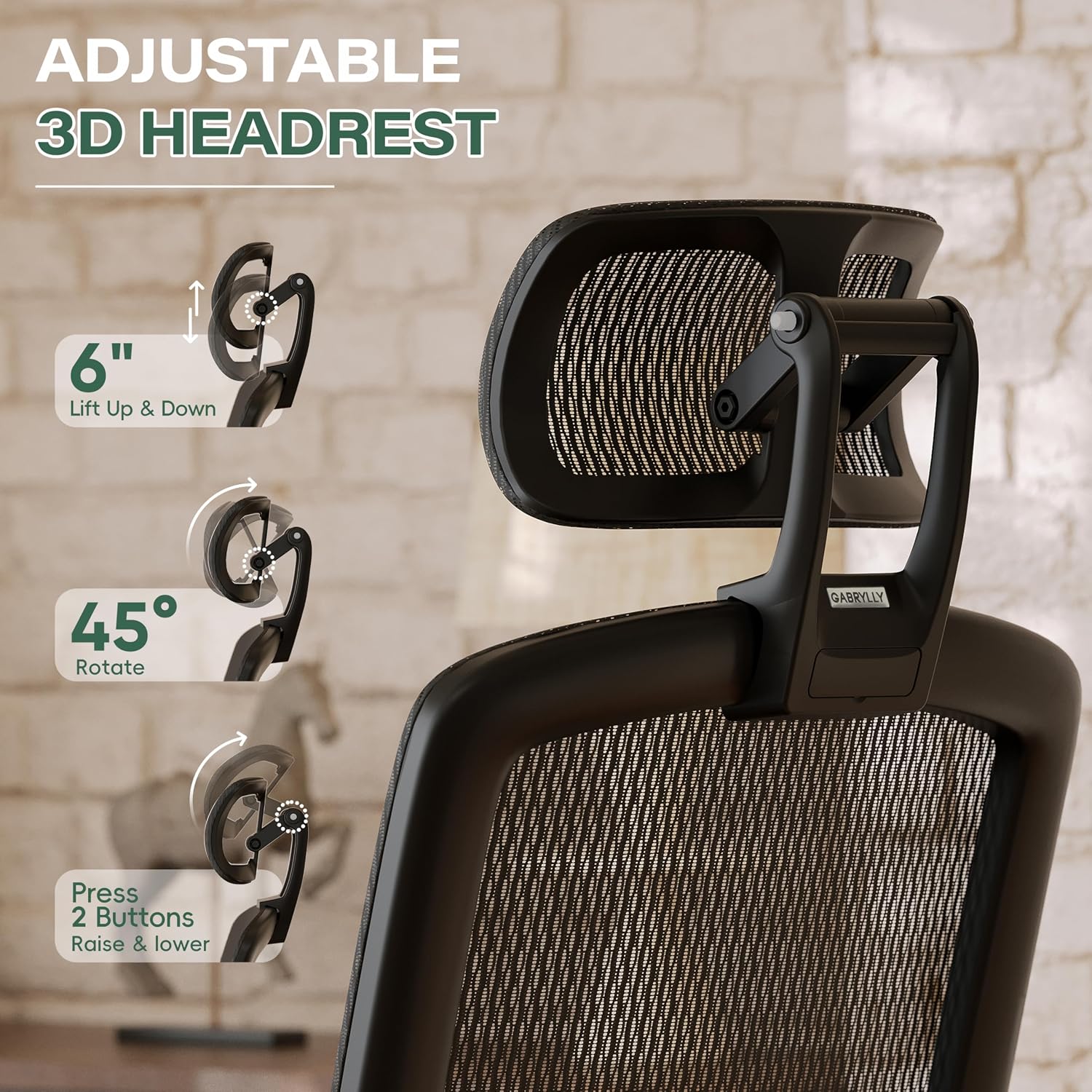 GABRYLLY Ergonomic Office Chair with Footrest, High Back Home Desk Chair - 3D Headrest, Flip-Up Arms, 135° Tilt and Wide Cushion, Heavy Duty Mesh Chairs for Task Computer Gaming, GYB01-FT