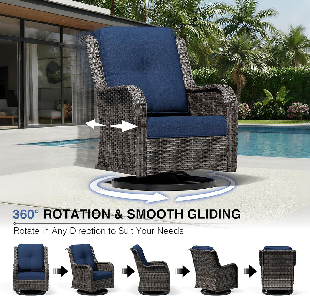 Joyside 3 Piece Wicker Patio Furniture Set, Outdoor Swivel Rocker Patio Chairs with High Back, Deep Seating, Wide Armrest, Thickened Cushions, Outdoor Furniture for Deck, Porch Use