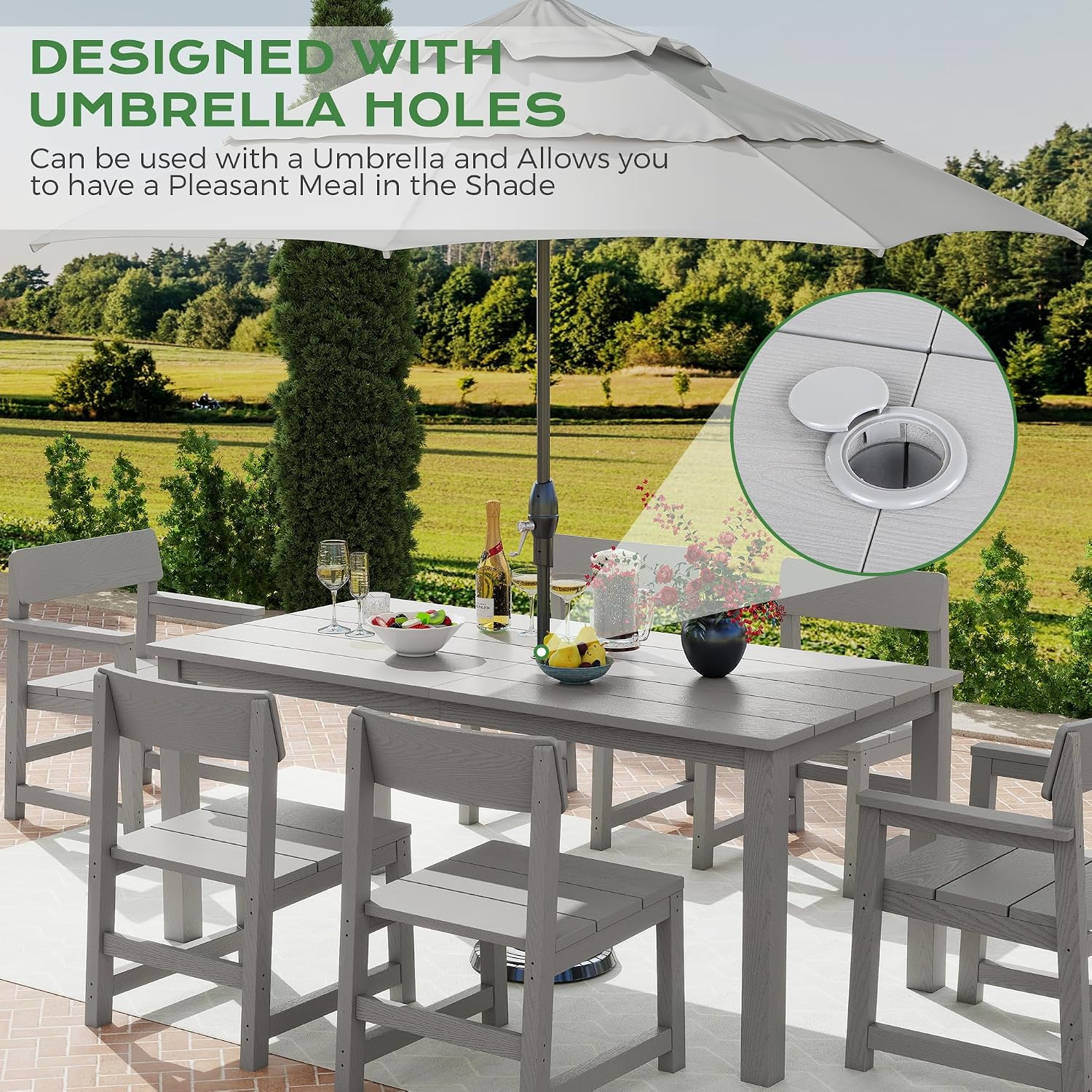 Jocoevol 5-Piece HIPS Patio Dining Set for 4 Person Outdoor Dining Sets with Umbrella Hole Tables and Chairs Furniture Set All Weather Proof for Garden, Backyard, Poolside
