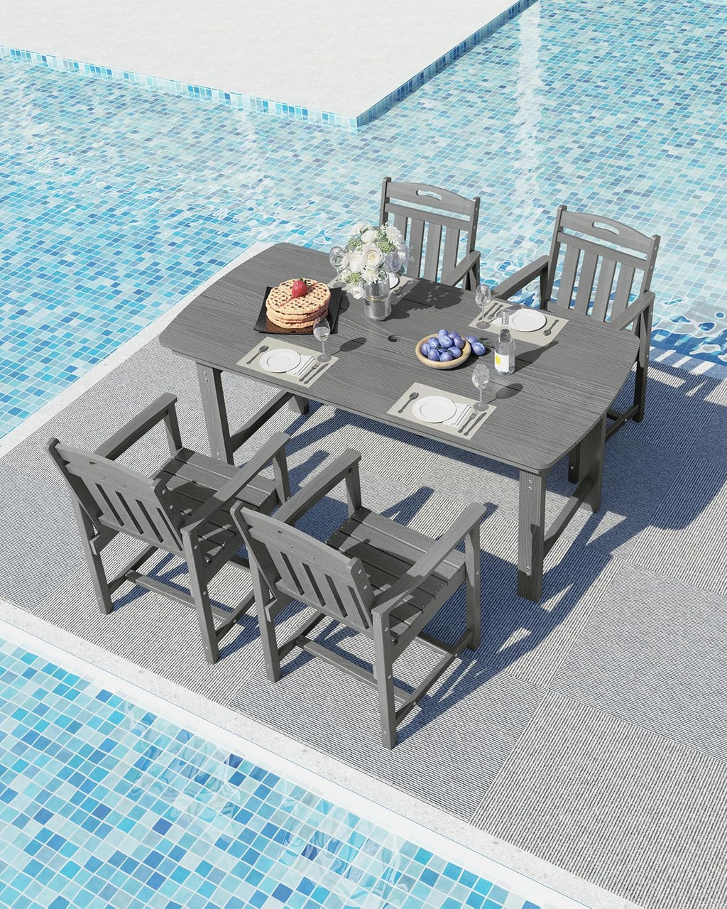 Ciokea HDPE Outdoor Dining Set, 5-Piece Patio Table and Chairs Set with Umbrella Hole, All-Weather Patio Dining Sets for 4, Durable Patio Furniture for Backyard, Garden, Lawn & Poolside, Grey