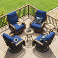 PIZZELLO Outdoor Swivel Chairs 6 Piece Wicker Rocking Chairs Set Patio Furniture Set with Rattan Side Table Rocker Bistro Sets for Outside Porch Backyard (5' Thick Cushions and 25' Full Support Back)