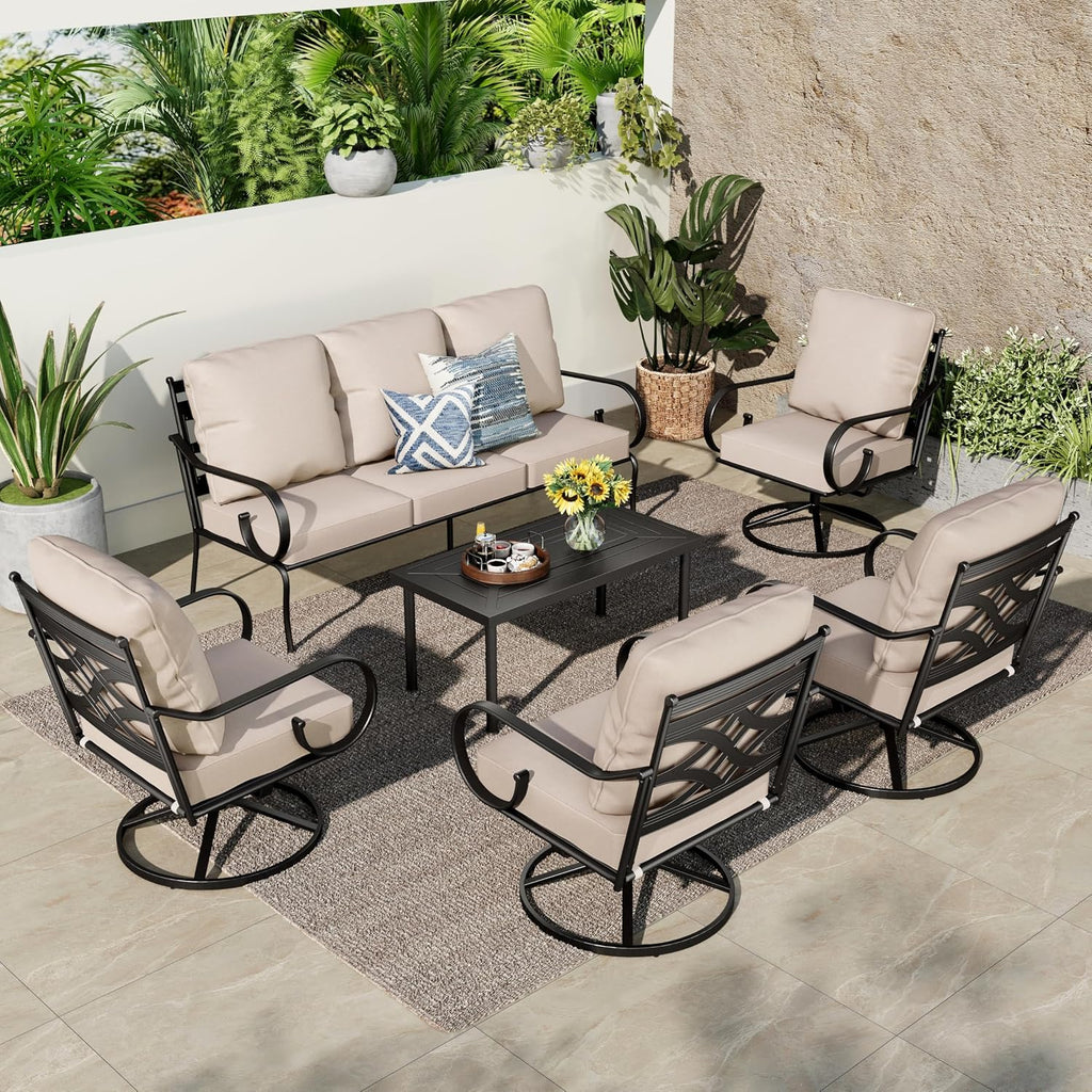 PHI VILLA Extra Large Metal Patio Furniture Sets, All-Weather Steel Frame Heavy Duty Patio Conversation Sets for Backyard, Porch and Garden