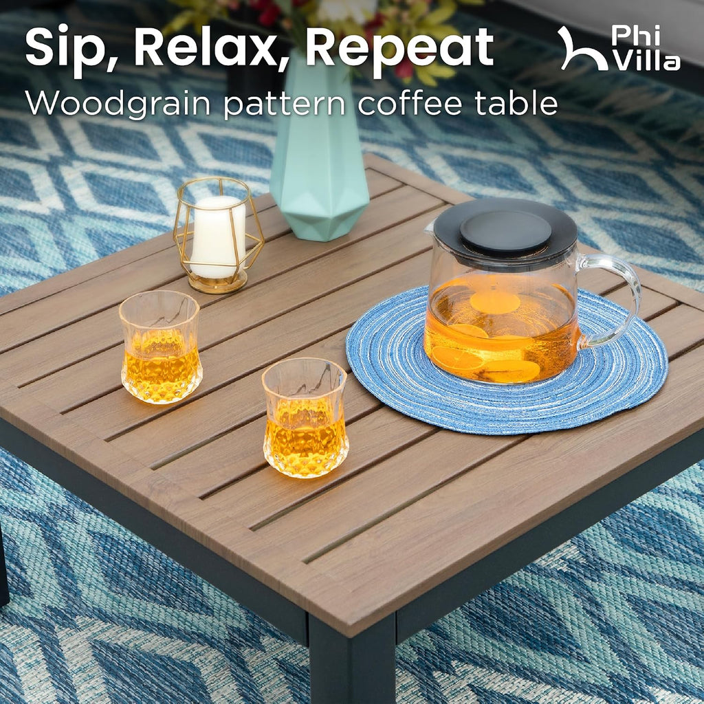 PHI VILLA 9 Pieces Metal Patio Furniture Set, Modular Outdoor Sectional Conversation Set with Coffee Table & Removable Light Grey Cushions - Perfect for Backyard & Garden