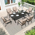 Gotland 7 Piece Outdoor Dining Set, Metal Outdoor Table and Chairs with X-Shaped Legs 1.5' Umbrella Hole, Patio Furniture Set with Waterproof Cushions, Patio Dining Sets for Backyard Deck Khaki