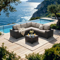 Patio Furniture Set 6 Pieces Outdoor Sectional Sofa Set,PE Rattan Wicker Patio Conversation Set with Thickened Cushions and Glass Coffee Table,Sand