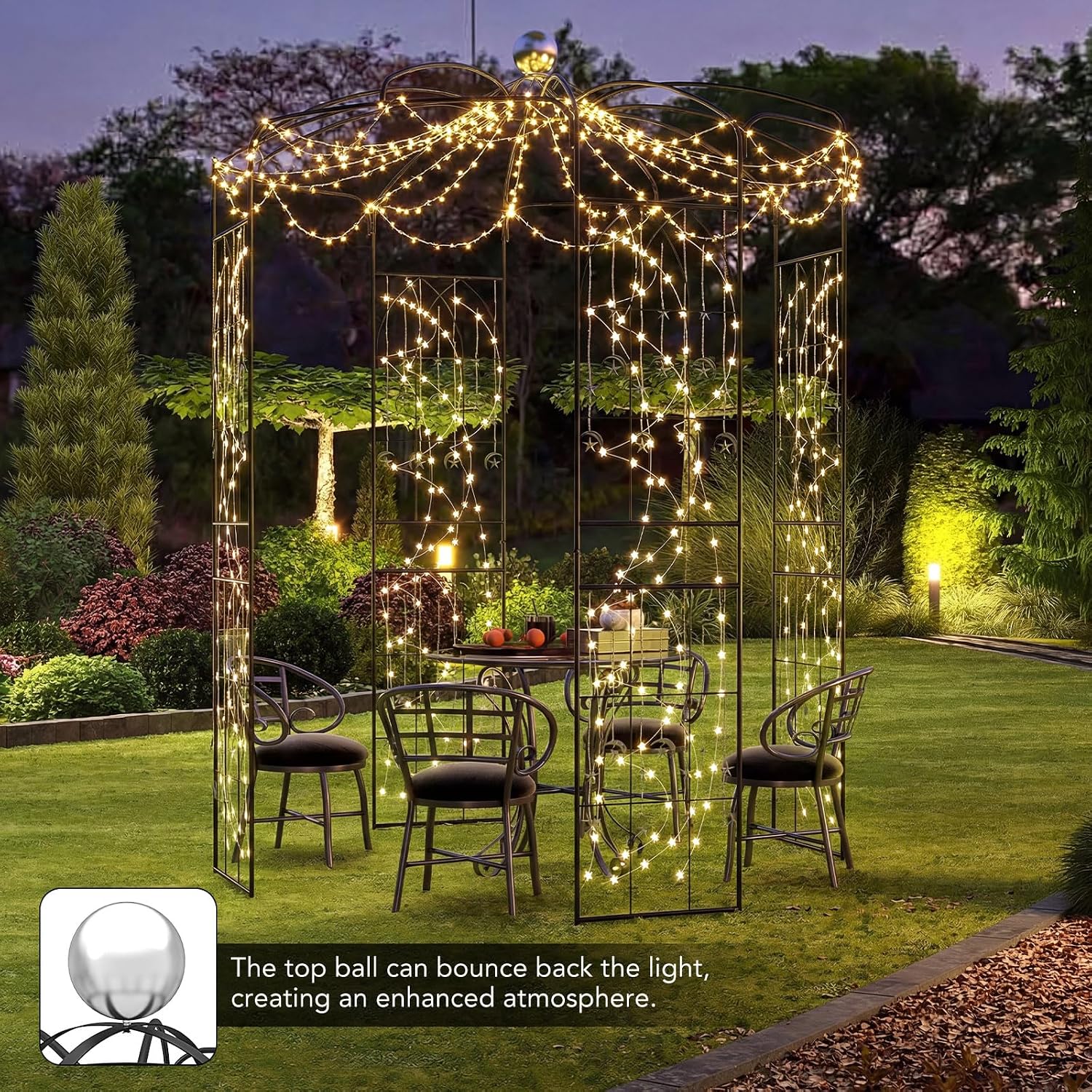Happygrill Birdcage Shape Garden Arbor, 112' Tall Heavy Duty Gazebo with for Climbing Plants, Outdoor Arch Pergola Pavilion for Wedding Party Ceremony Decoration
