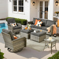 ovios 6 Pieces Patio Furniture Set, Outdoor Wicker Sofa Couch with Rocking Swivel Chairs Comfy Cushions, Modern Deep Seat Rattan Conversation Sets for Deck Porch, Black