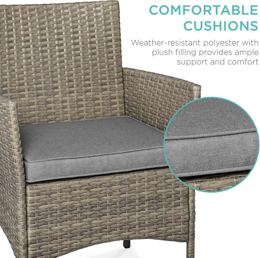 Best Choice Products 3-Piece Outdoor Wicker Conversation Bistro Set, Space Saving Patio Furniture for Garden w/Side Table - Taupe/Cement Gray
