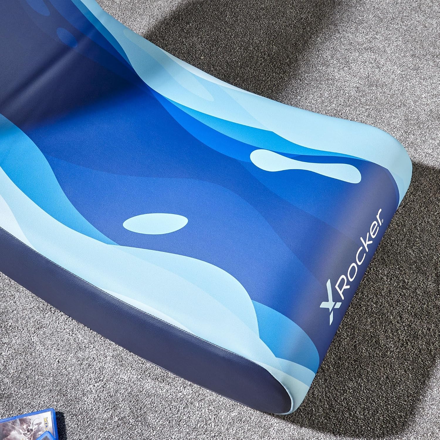X Rocker Video Rocker Kids Gaming Chair - Foldable Floor Rocker for Kids and Juniors, Low Folding Rocking Seat, Gaming Console Chair - Lava Edition - Blue