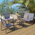 Tangkula 4 Pieces Patio Furniture Set, Outdoor Conversation Set with Tempered Glass Coffee Table, Metal Frame, Breathable Fabric, Indoor & Outdoor Chat Set of 4, for Patio, Poolside, Garden (Gray)