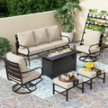 PHI VILLA Patio Furniture Set with FirePit Table, Outdoor Furniture with 1 x 72 Deep Seating Sofa Bench, 1 x 45 Gas Firepit Table, 2 x Swivel Sofa Chairs, 2 x Metal Cushioned Ottoman