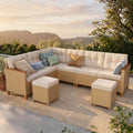 HERA'S HOUSE Small Patio Furniture Set, 6 Piece Wicker Outdoor Patio Conversation Set, Outside L-Shaped Sectional Sofa Couch with Chaise Lounge and 2 Ottomans for Porch Balcony Deck