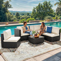 YITAHOME 7 Pieces Outdoor Patio Furniture Set, Sectional Sofa PE Rattan Wicker Conversation Set Outside Couch w/Table and Cushions for Porch Lawn Garden Backyard, Black
