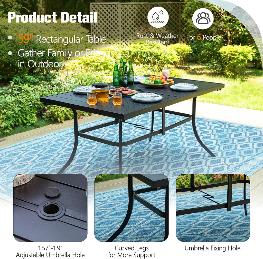 Sophia & William 7 Pieces Patio Dining Set, Outdoor Dining Set with 6 Foldable High Back Textilene Patio Chairs, Black, 1.57'-1.9' Adjustable Umbrella Hole
