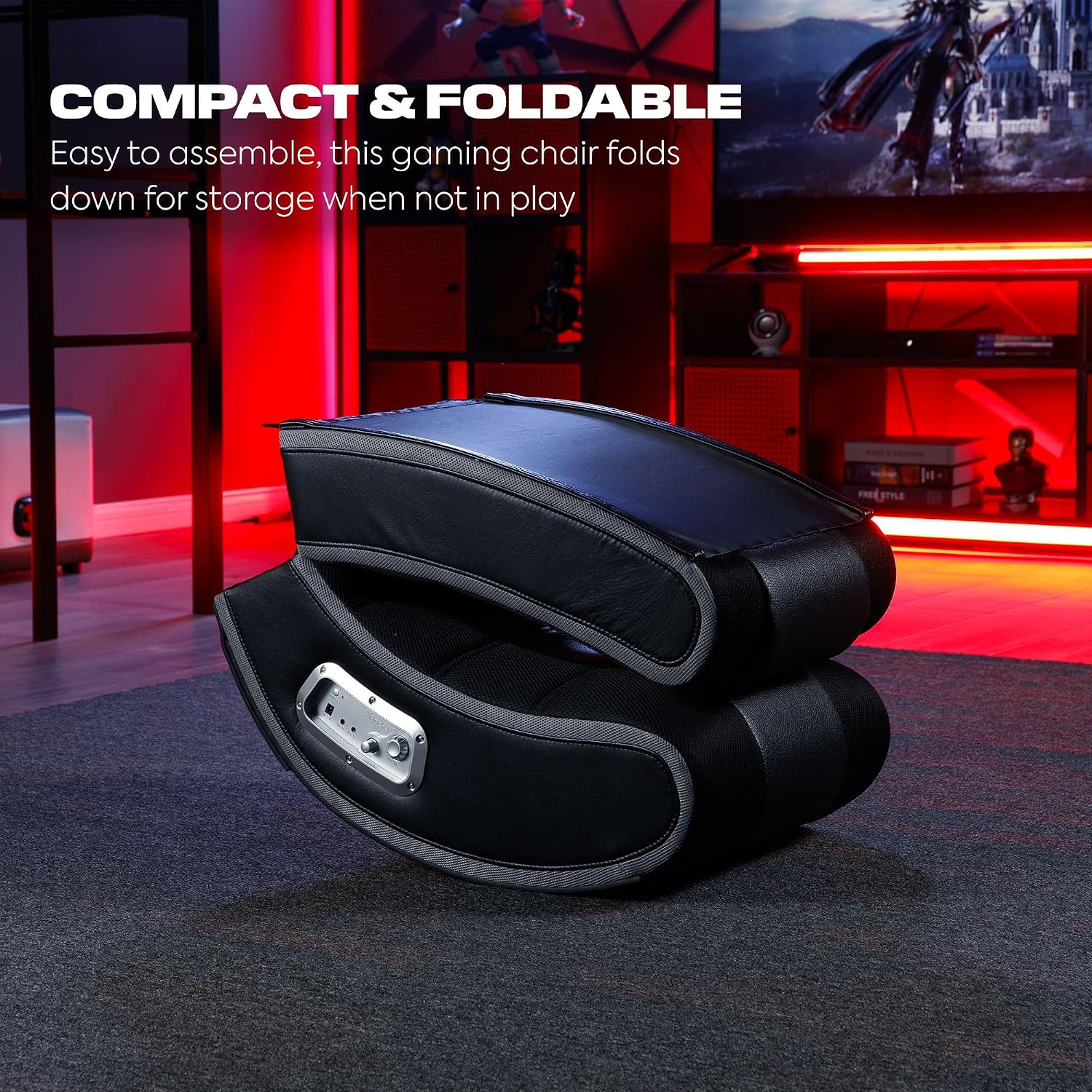 X Rocker V Rocker SE Black Foam Floor Video Gaming Chair for Adult, Teen, and Kid Gamers -2.1 High Tech Audio and Wireless Capacity - Foldable and Ergonomic Back Support (5130301)
