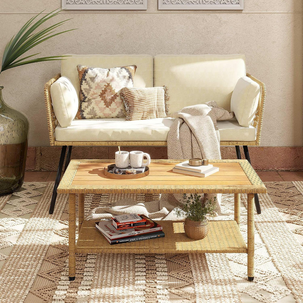DWVO 2 Pieces Patio Furniture Set, All-Weather Wicker Rattan Loveseat with Thick Cushions & Table, Outdoor Conversation Set for Patio, Balcony, Backyard, Deck, Poolside
