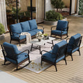 SUNSHINE VALLEY 6 Piece Metal Outdoor Patio Furniture Set, Patio Conversation Set 3-Seater Sofa, 2 Fixed Sofa, 2 Rocking Chair with 5.75' Thick Cushion & Coffee Table Black Backyard Furniture, Blue-2