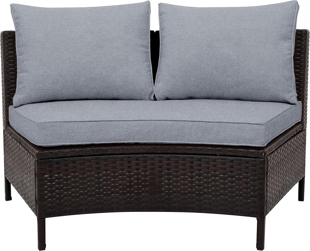 Merax 5-Piece Outdoor Sectional Sofa Set, All-Weather PE Wicker Patio Furniture with Tempered Glass Table, Half-Moon Conversation Set for Garden, Deck, Backyard Living Area,Grey