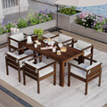 Merax 7-Piece Patio Dining Table Set,Outdoor Furniture Set with 72.8' Rectangle Table & 6 Chairs,Adjustable Leveling Feet,Umbrella Hole for Backyard,Garden,Poolside,Brown+ Beige