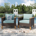 PHI VILLA 2 Pieces Wicker Patio Sofa Set, Rattan Sofa Set with Deep Seating for Poolside, Garden 2 x Single Sofa, Aqua Blue