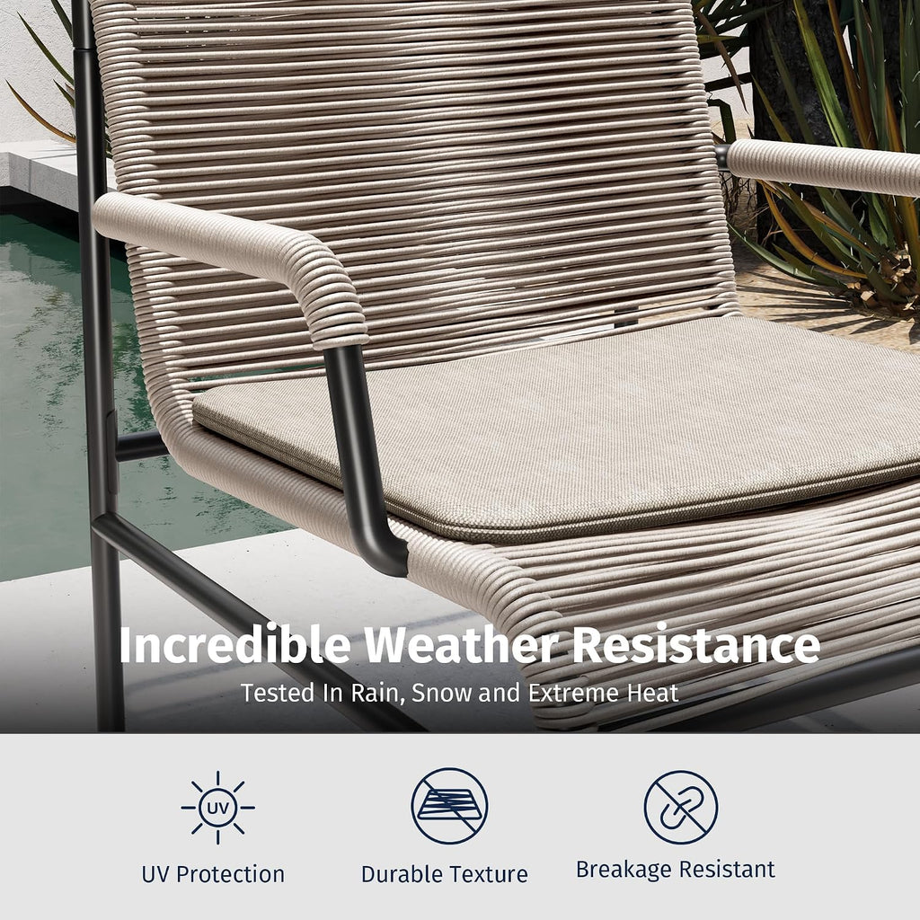 East Oak 4 Piece Patio Furniture Set, Outdoor Furniture with PE Wicker Rattan Chairs and Coffee Table, Modern Patio Conversation Set with Soft Pad for Garden, Backyard and Porch, Apricot