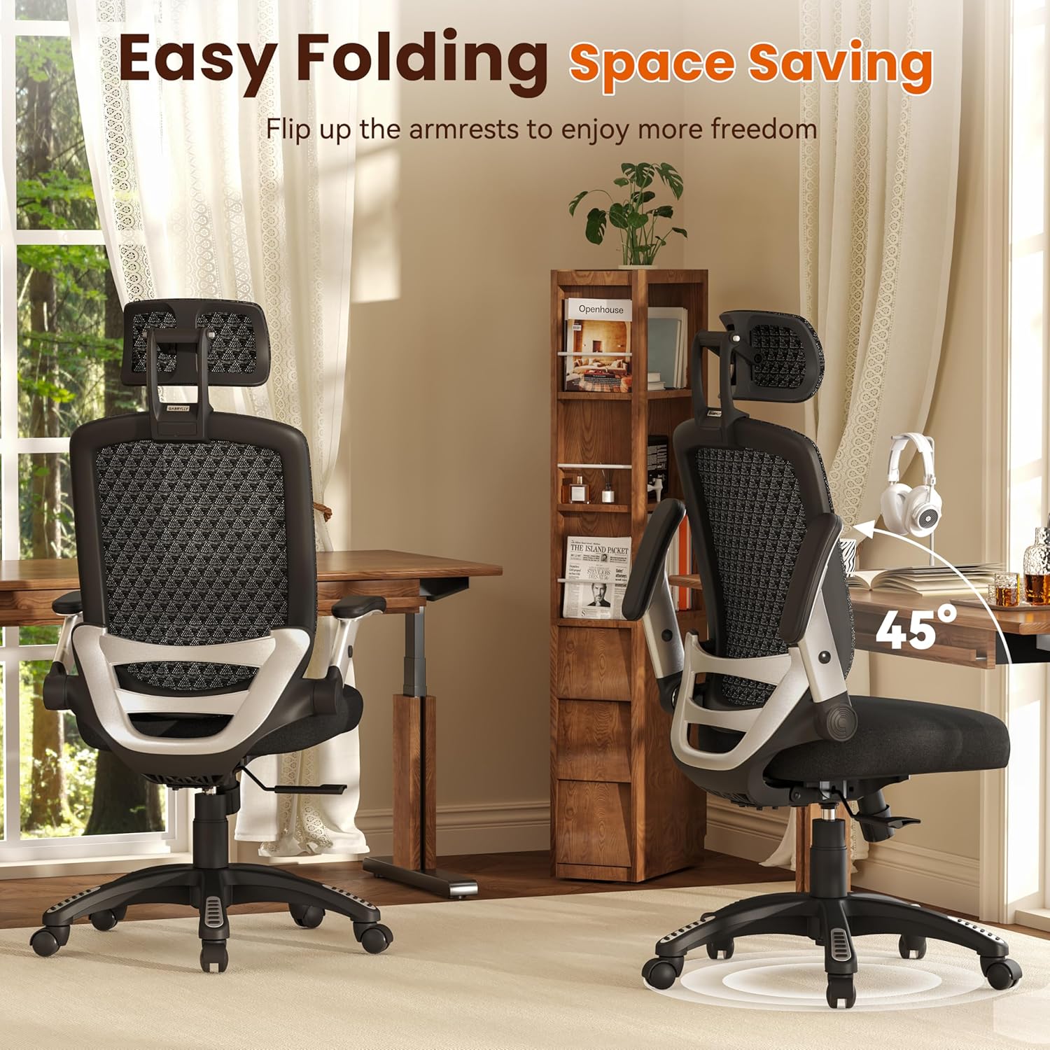 GABRYLLY Ergonomic Office Chair, High Back Home Desk Chair with Flip-Up Arms, 3D Headrest, Thick Sponge Seat &90-120° Recline, Big and Tall Mesh Executive Chairs for Man Woman, Midnight-Cloud