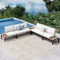 PHI VILLA 5 Pieces Outdoor Patio Furniture Set,Metal Frame Modern Outdoor Sectional Sofa Set,6 Seats Patio Conversation Sets with Coffee Table&Thickened Cushion,for Poolside and Backyard,Light Grey