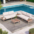 LAUSAINT HOME 6 Pieces Patio Furniture Set, Outdoor Metal Frame Patio Conversation Sets with Coffee Table & Thick Cushions for Garden, Poolside, Backyard(Beige)