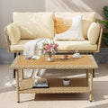 DWVO 2-Piece Patio Set, Wicker Loveseat with Plush Cushions & Rattan Side Table, All-Weather Outdoor Conversation Furniture for Balcony, Deck, Backyard, Poolside