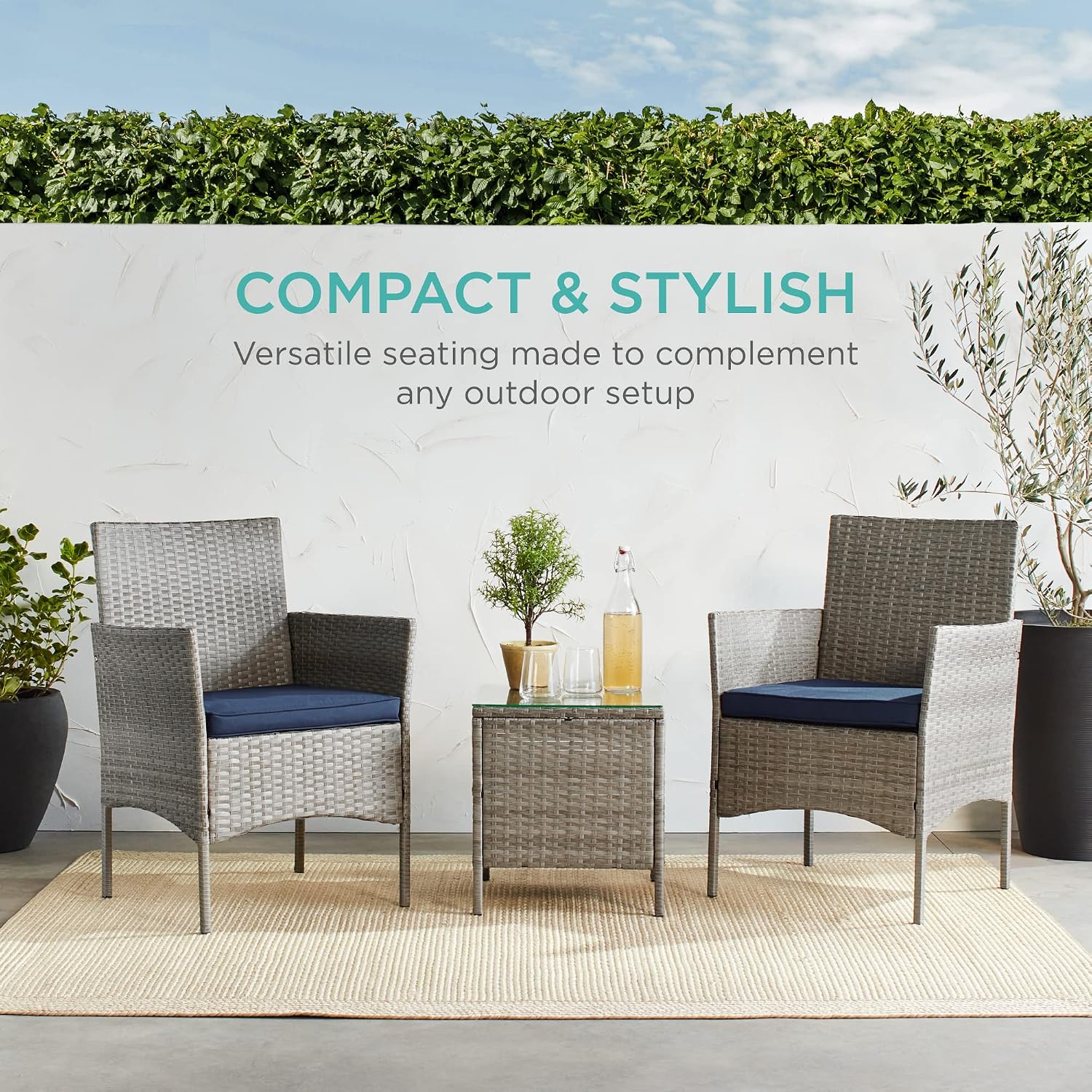 Best Choice Products 3-Piece Outdoor Wicker Conversation Bistro Set, Space Saving Patio Furniture for Garden w/Side Table - Brown/Red