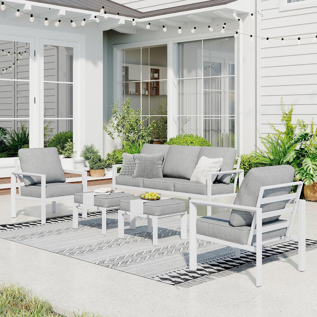 Sophia and William Aluminum Patio Furniture Set, 7 Seats Patio Conversation Set, Large Size and High Back Outdoor Couch