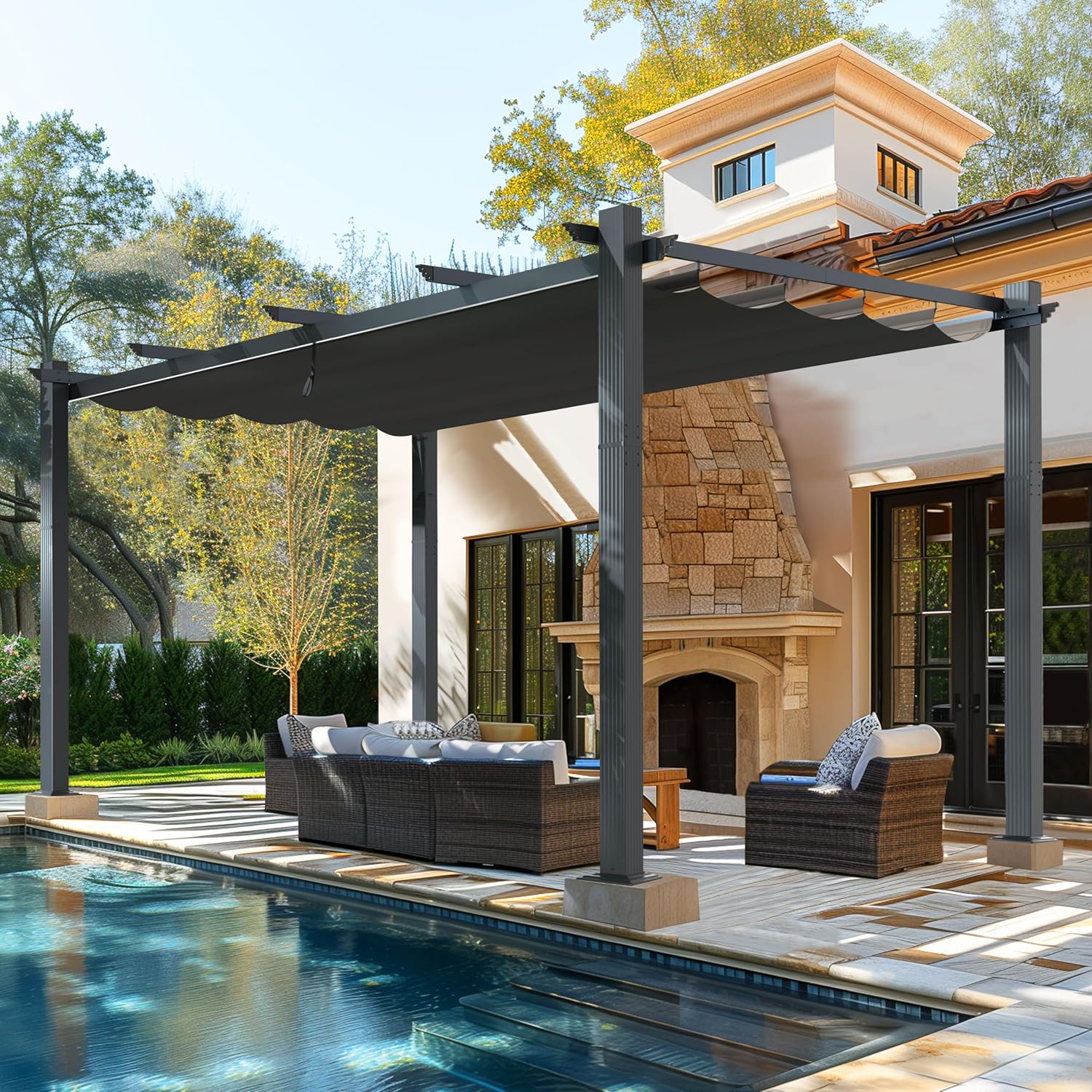 VEIKOU 12'x16' Pergola, Outdoor Pergola with Thicker Aluminum Frame, Adjustable Canopy, Heavy-Duty Pergolas and Gazebos for Garden Porch Pavilion Grill Gazebo Modern Yard, Grey