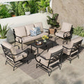 PHI VILLA Extra Large Metal Patio Furniture Sets, All-Weather Steel Frame Heavy Duty Patio Conversation Sets for Backyard, Porch and Garden
