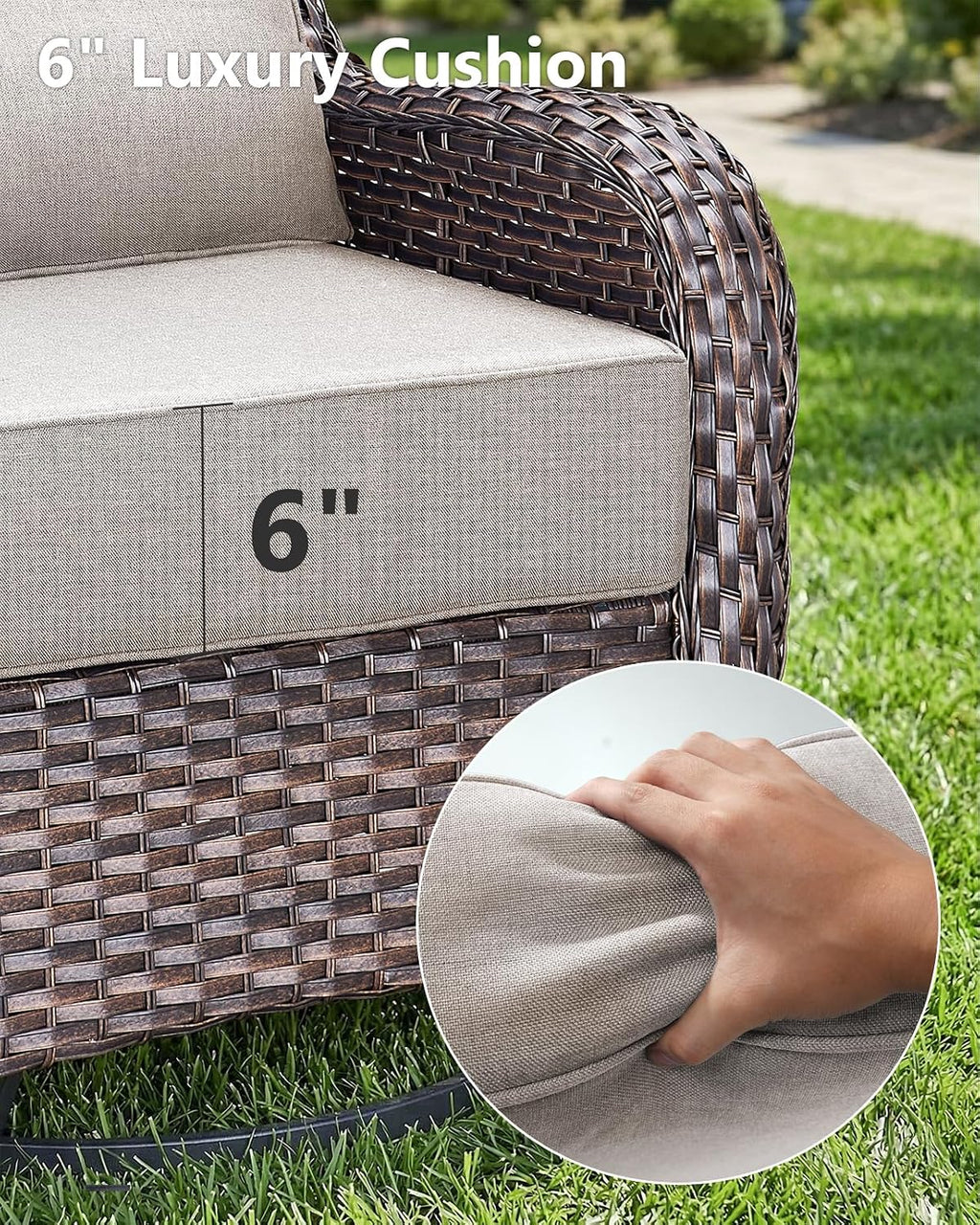 6' Thick Outdoor Cushion, 24*24*6' Patio Furniture Cushions with Waterproof Patio Furniture Cushions with Removable Cover, 28D High Density Patio Cushion for Outdoor Furniture, Beige-6pcs