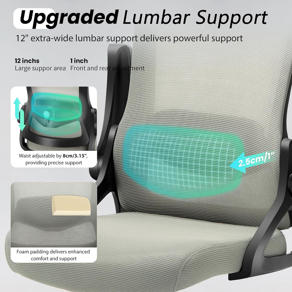 Fizzin Ergonomic Office Chair, 400 LBS Computer Chairs with Adjustable Lumbar Support, Breathable Mesh Desk Chair Ergonomic with Thickened Cushion, Comfy Home Office Desk Chair (Dark Gray)
