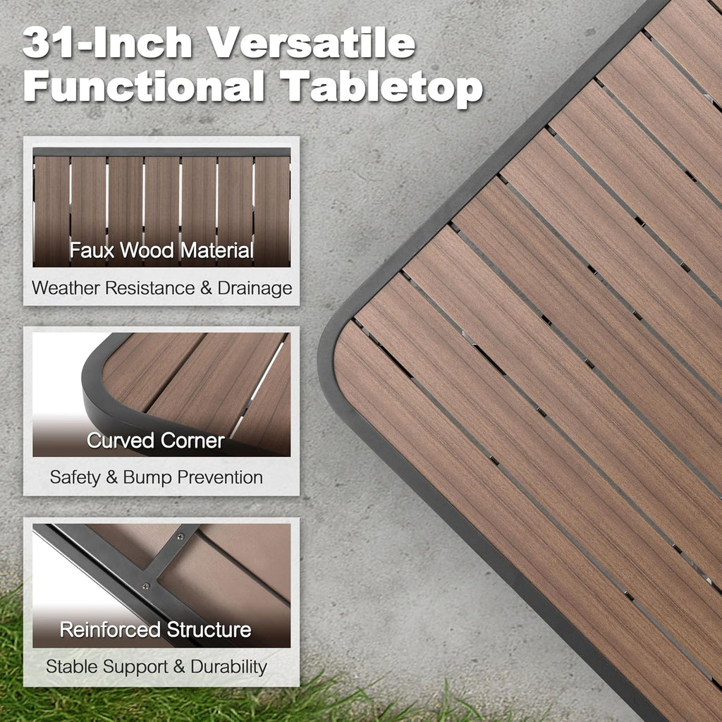NUU GARDEN 5-Piece Outdoor Bar Set - 4 Swivel High Back Textilene Bar Stools & Metal Table with Faux Wood Top, Weather-Resistant Patio Furniture for Backyard, Porch, Garden, Black & Brown