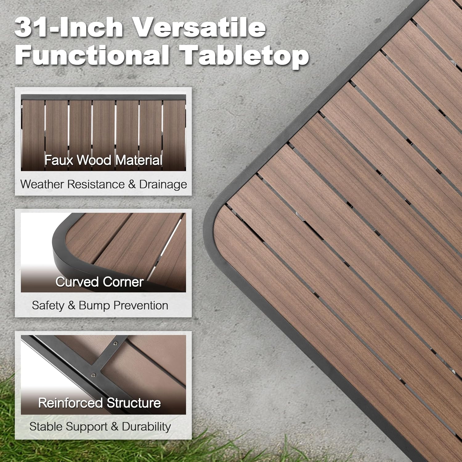 NUU GARDEN 5-Piece Outdoor Bar Set - 4 Swivel High Back Textilene Bar Stools & Metal Table with Faux Wood Top, Weather-Resistant Patio Furniture for Backyard, Porch, Garden, Black & Brown