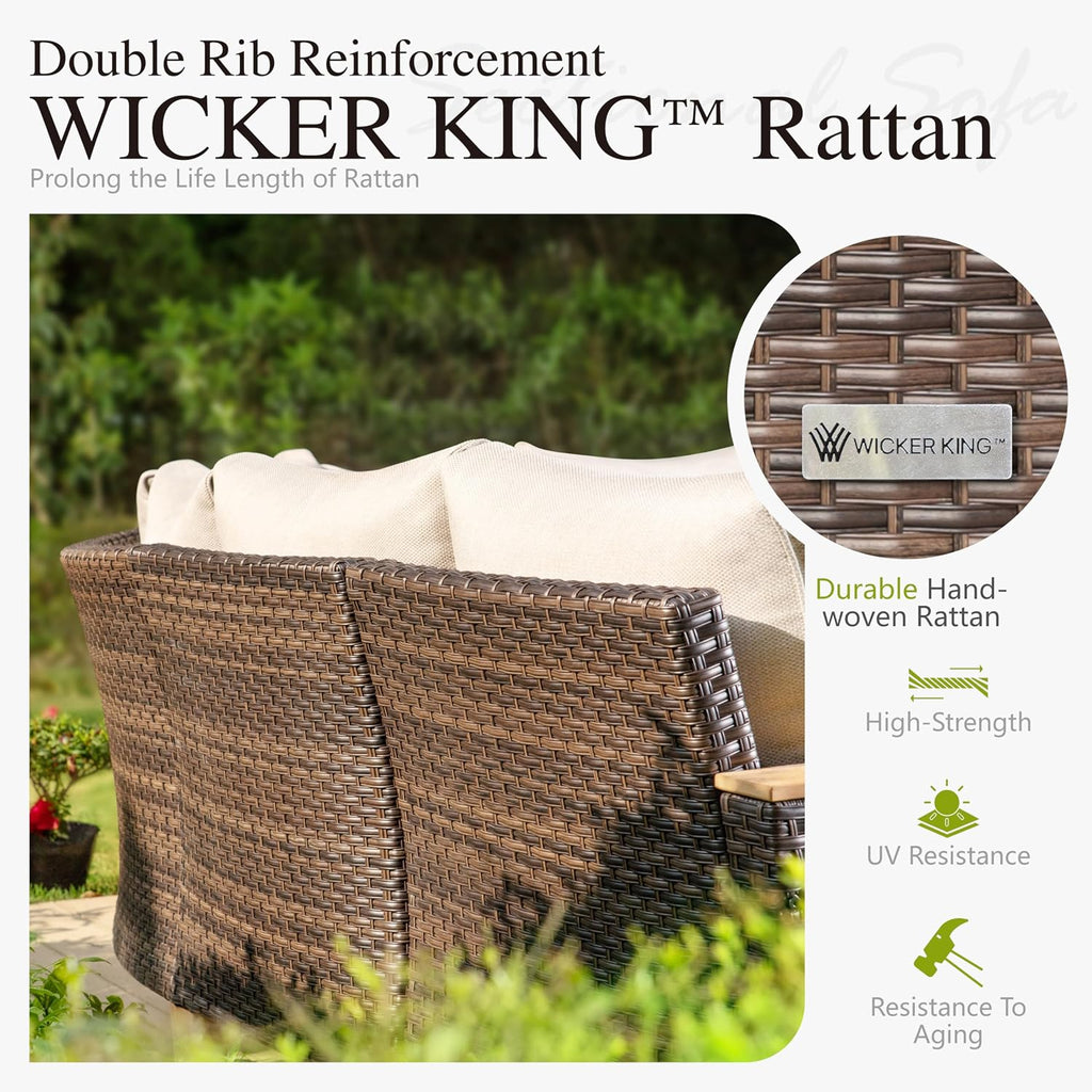 Sophia & William Outdoor Patio Furniture Set High Back Wicker Sofa All-Weather Patio Conversation Set Couch with Clips & 4' Thick Cushions Deck Porch Furniture, Beige
