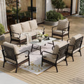 SUNSHINE VALLEY 6 Piece Metal Outdoor Patio Furniture Sets, Patio Conversation Sets 1 3-Seater Sofa, 4 Single Sofa with 5.75' Extra Thick Cushion & Coffee Table, Black Frame Backyard Furniture, Beige