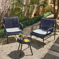 East Oak 3-Piece Patio Furniture Set, Outdoor Bistro Set with PE Rattan Wicker Wide Chairs, Soft Cushions & Coffee Table, Modern All-Weather Wicker Patio Set for Garden and Porch, Navy Blue