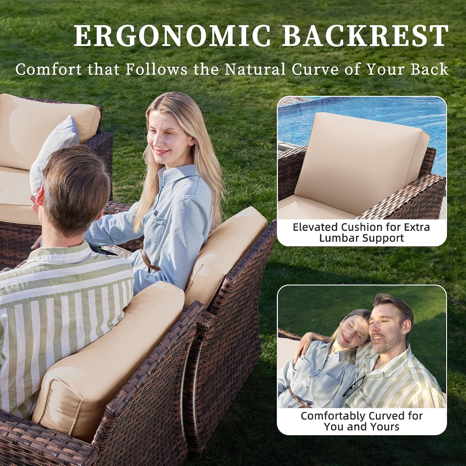 UDPATIO Patio Furniture Set, 5 Pieces Outdoor Conversation Sets with Rocking Swivel Chairs, Wicker Rattan Outdoor Sofa Set with Storage Table and Waterproof Covers for Backyard, Deck, Porch, Khaki