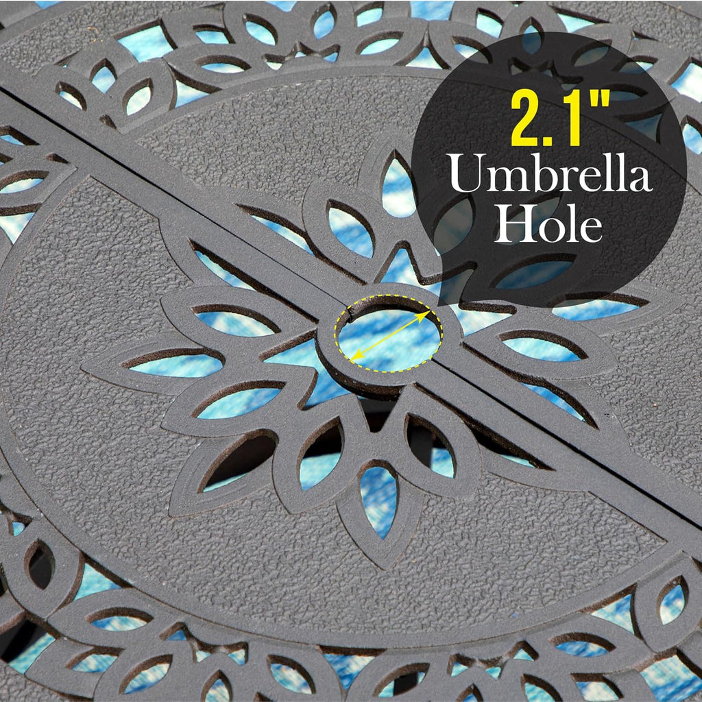 PHI VILLA Cast Aluminum Round High Bar Dining Tables for 6 Person, 54' Dia Engraved Cast-Top Aluminum Table with 2.1' Umbrella Hole, Patio Bar Height Table for Lawn Garden