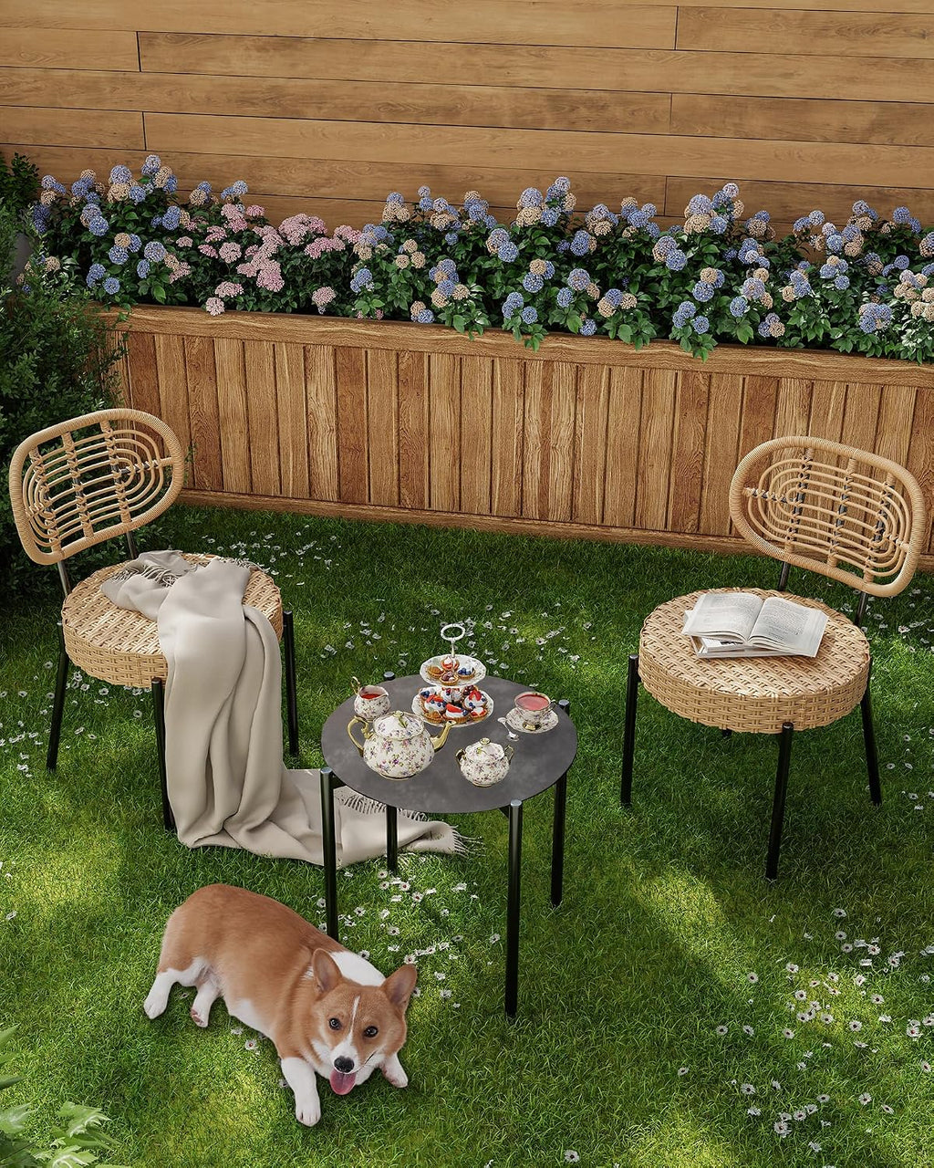GarveeLife 3 Piece Wicker Patio Bistro Furniture Set, Outdoor Dining Chairs, Includes 2 Rattan Chairs and Tempered Glass Table, for Garden, Backyard, Balcony, Apartment, Black & Brown