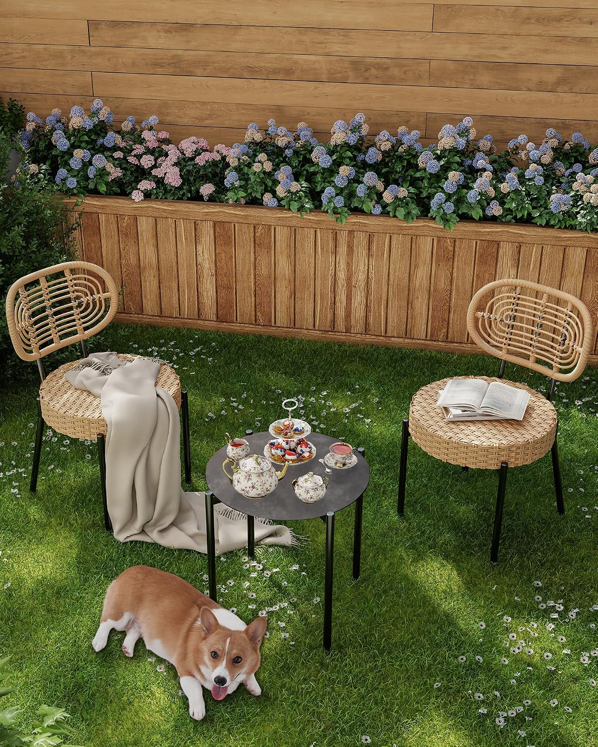 GarveeLife 3 Piece Wicker Patio Bistro Furniture Set, Outdoor Dining Chairs, Includes 2 Rattan Chairs and Tempered Glass Table, for Garden, Backyard, Balcony, Apartment, Black & Brown